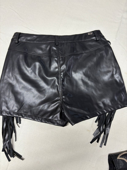 Black Leather Fringe Shorts