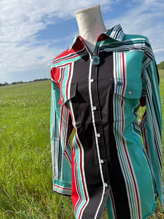 Turquoise Retro Serape Button Down