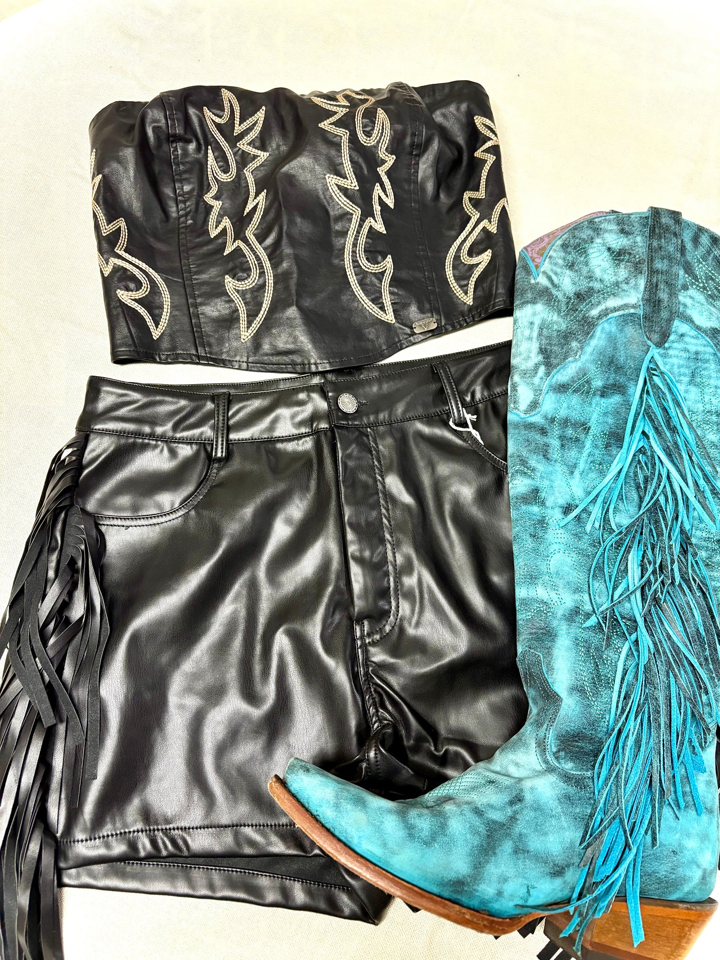 Black Leather Fringe Shorts