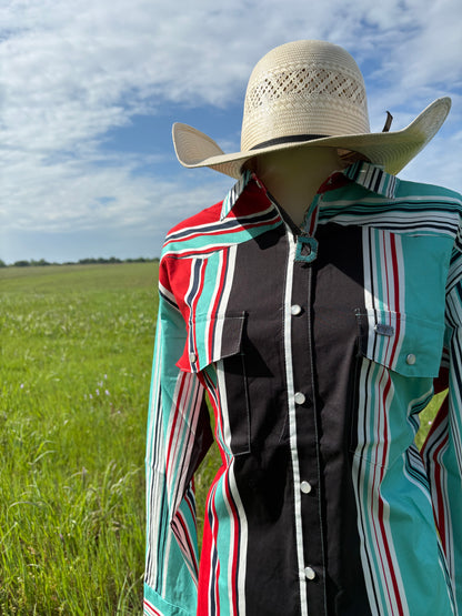 Turquoise Retro Serape Button Down